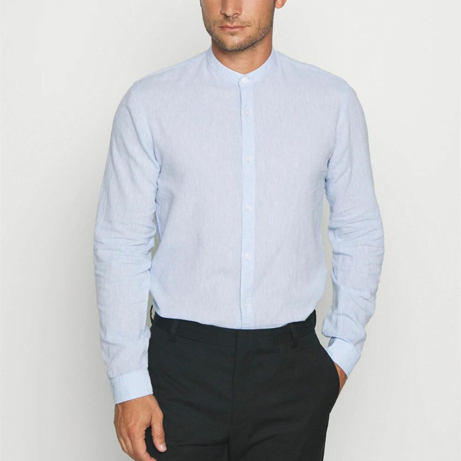 banded collar dress shirt